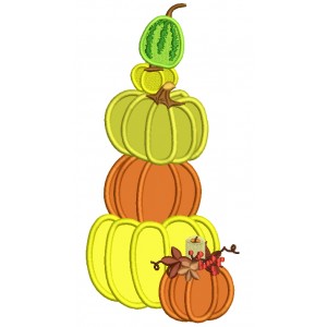 Five Pumpkins Vertically Stacked Applique Machine Embroidery Design Digitized Pattern